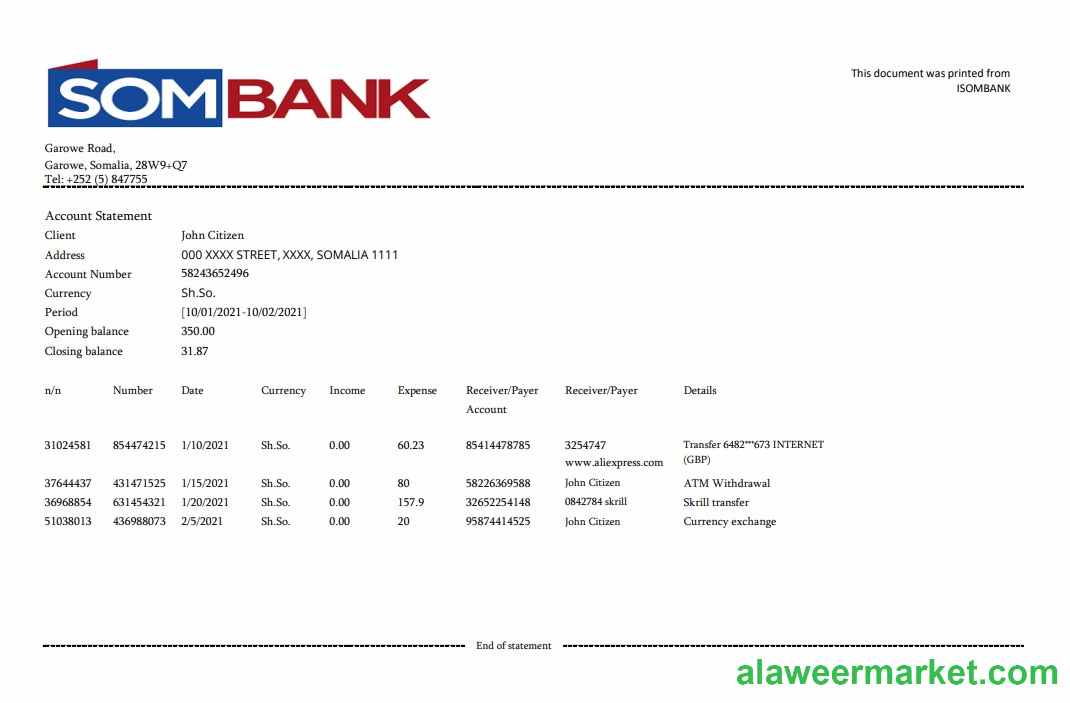 Somalia Sombank excel pdf